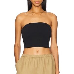 Alice + Olivia Penelope Smocked Strapless Crop Top in Black Size Medium